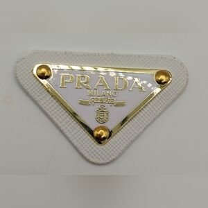 Prada White and Gold Triangle Logo Patch